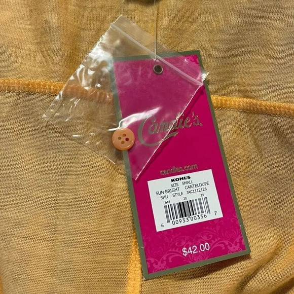 NEW Candie’s Women’s Small Cantaloupe 3/4 Sleeve Stretchy Front Tie Button Top - Picture 4 of 4